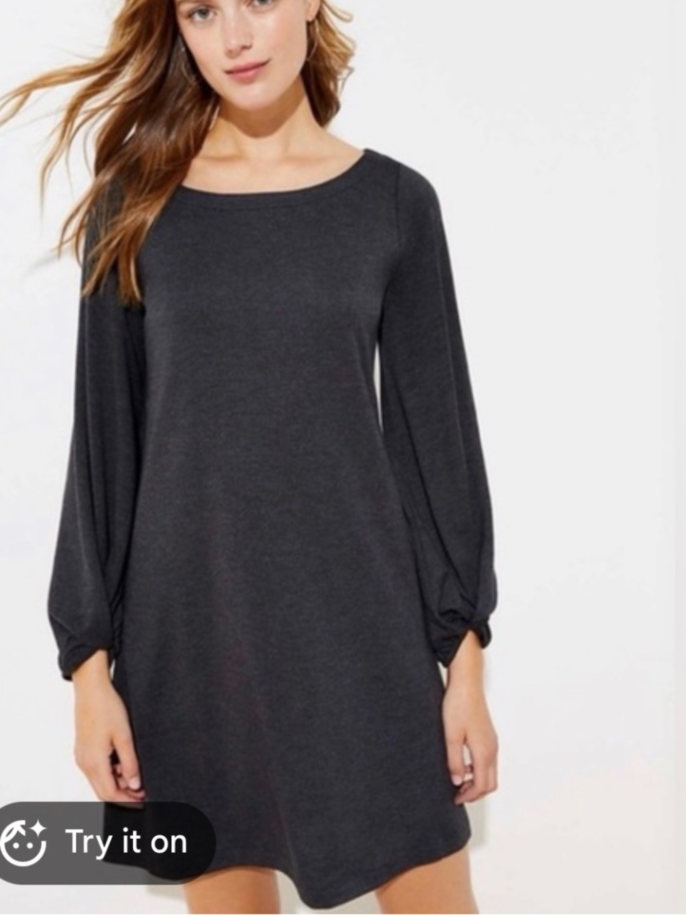LOFT Charcoal Long-Sleeve Mini Dress
